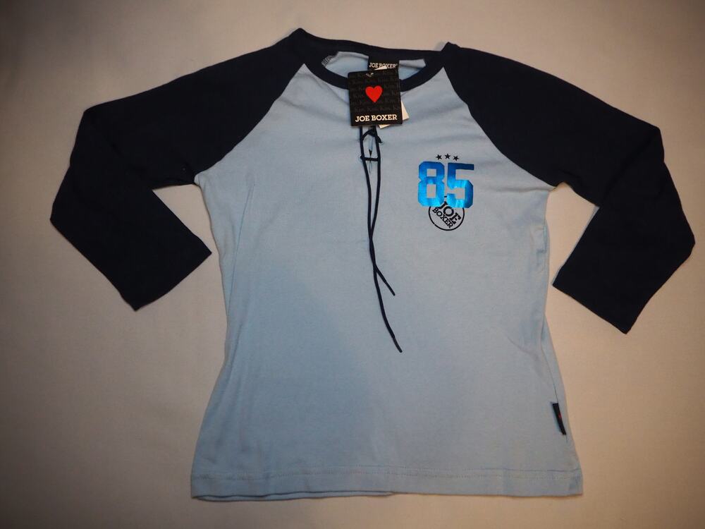 Vintage Y2K Joe Boxer Juniors L Blue 85 Lace Up Raglan 3/4 Sleeve Top NWT